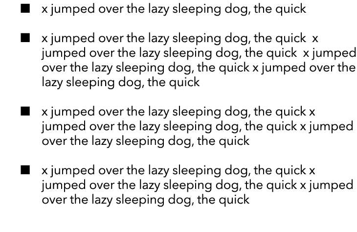   x jumped over the lazy sleeping dog, the quick   x jumped over the lazy sleeping dog, the quick x jumped over the l   