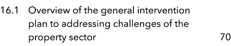 16 1 Overview of the general intervention  plan to addressing challenges of the  property sector 70