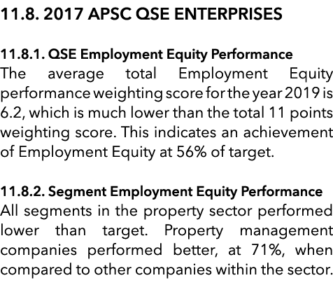 11 8  2017 APSC QSE Enterprises 11 8 1  QSE Employment Equity Performance The average total Employment Equity perform   