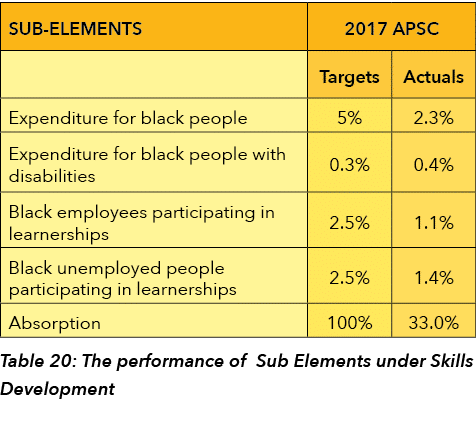   Table 20: The performance of Sub Elements under Skills Development