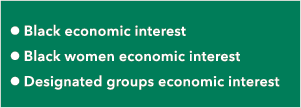 l Black economic interest l Black women economic interest l Designated groups economic interest